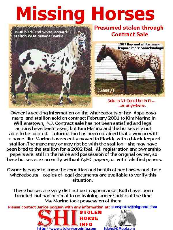 Click on flyer to return to page 7 of stolen horses.